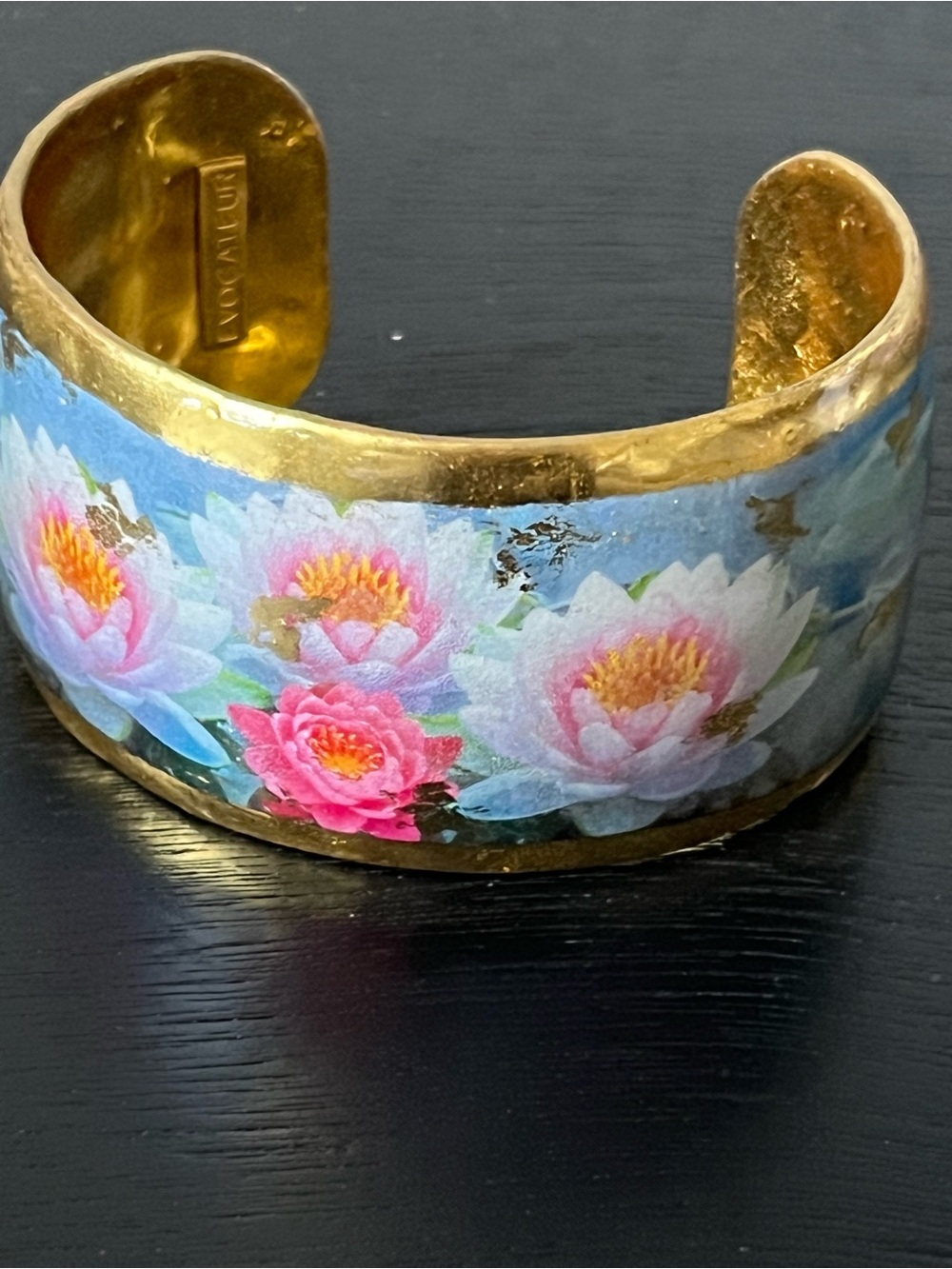 EVOCATEUR floral 22kt gold leaf cuff “Waterlily” by Hiroshi Tagami
